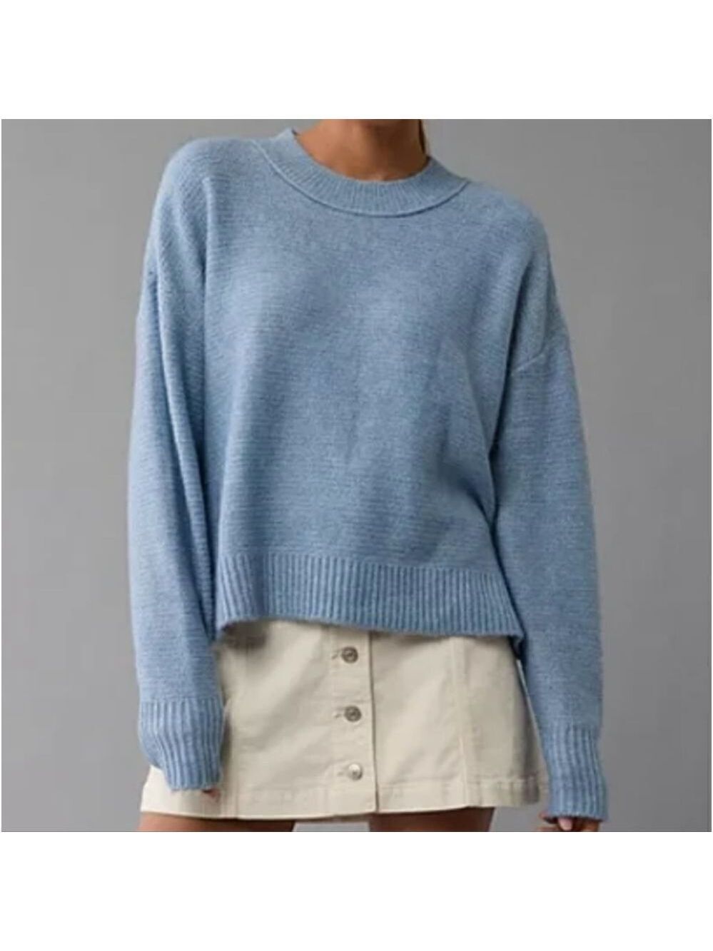 663 AE Slouchy Cropped Pullover Sweater Size XS Washed Blue